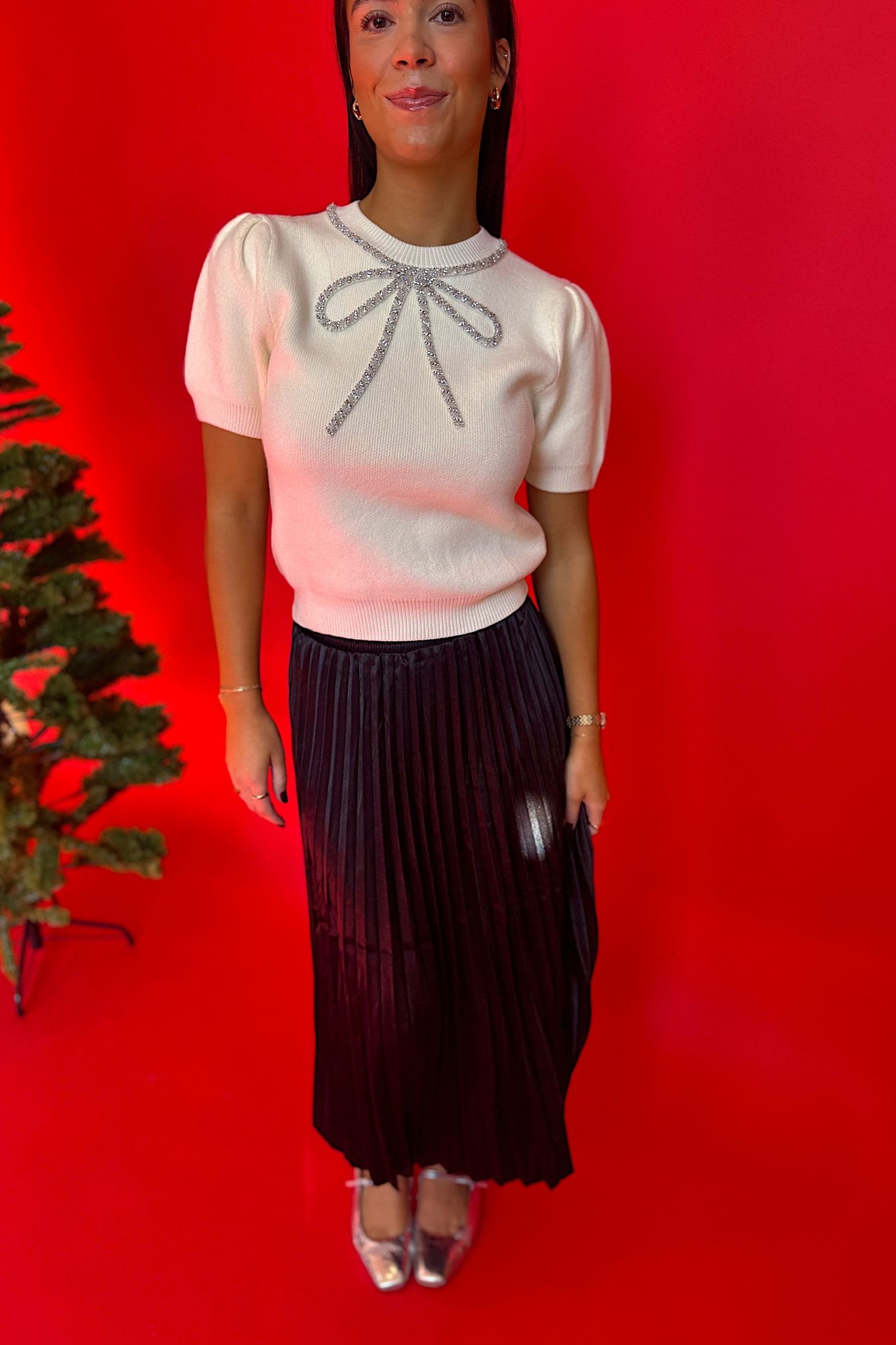 Beaded Bow Sweater Top