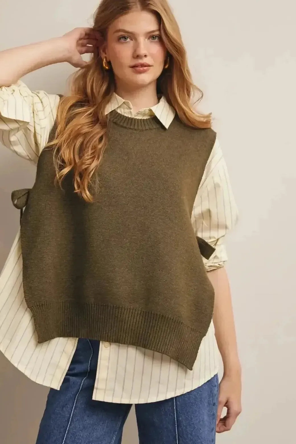 Olive Side Tie Knitted Vest
