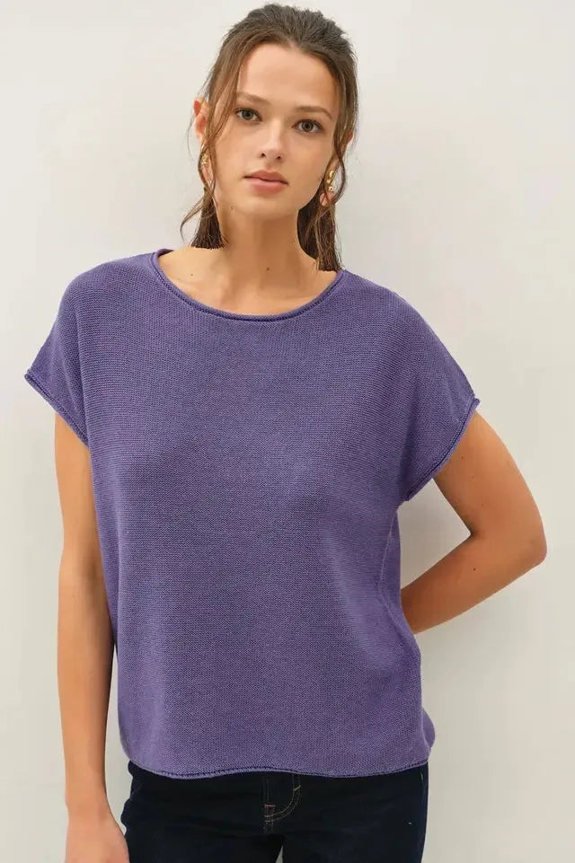 Purple Boxy Short Sleeve Top
