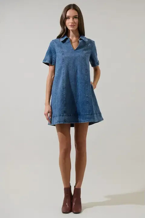 Denim Relaxed Sleeve Mini Dress