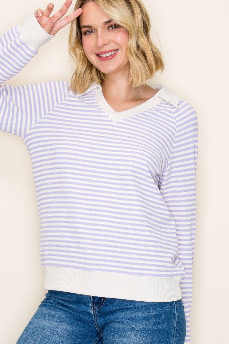 Striped Lavender V-Neck Sweater