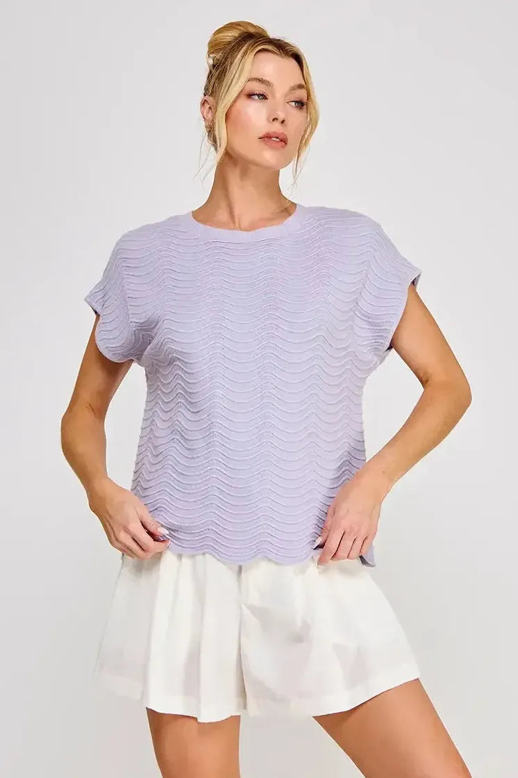 Lavender Scallop Pattern Short Sleeve