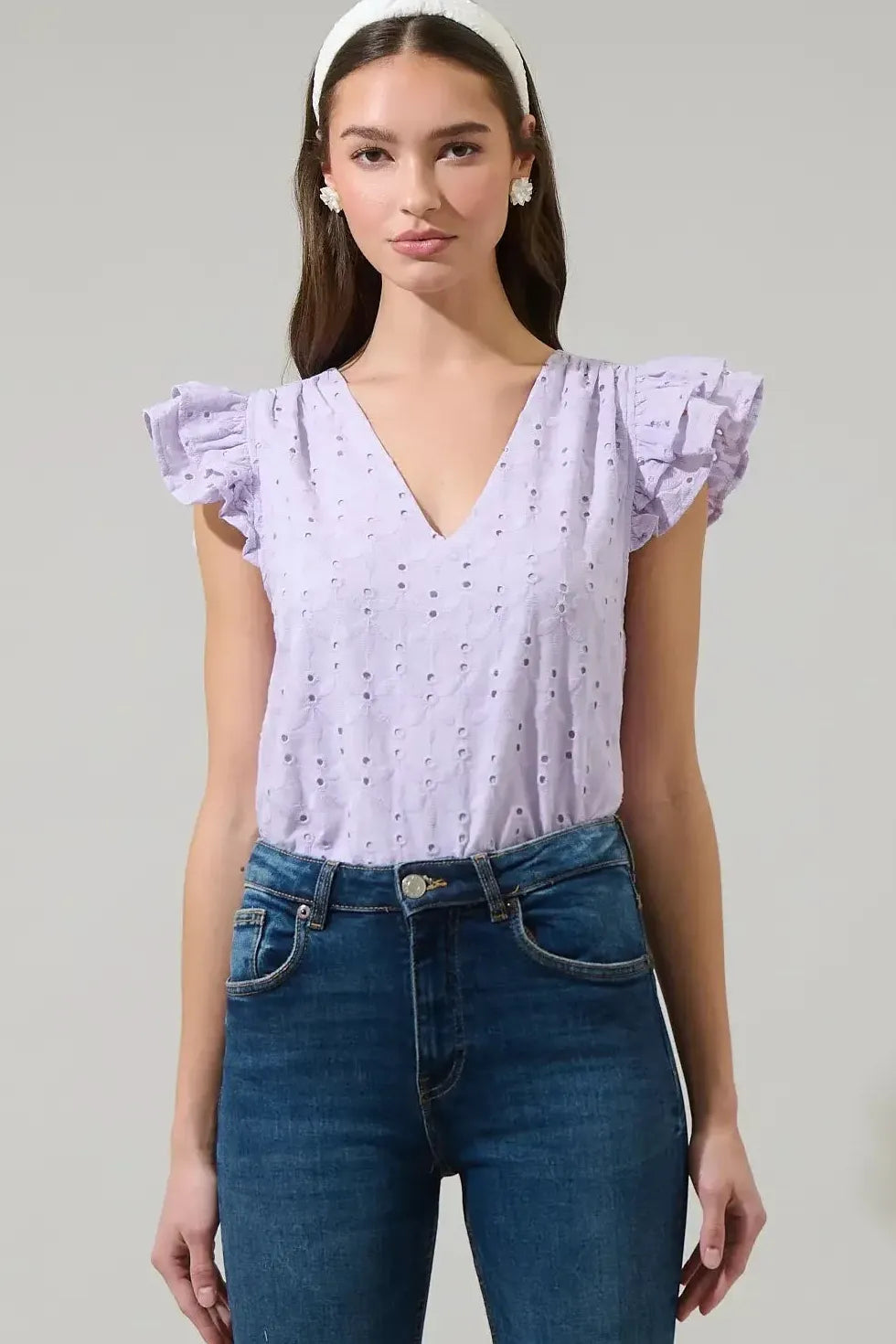 Lavender Eyelet Ruffle Sleeve Top
