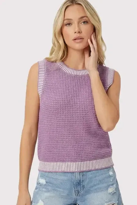 Purple Waffle Knit Tank Sweater
