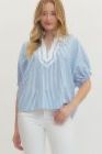 Light Blue and White Stripe V-Neck