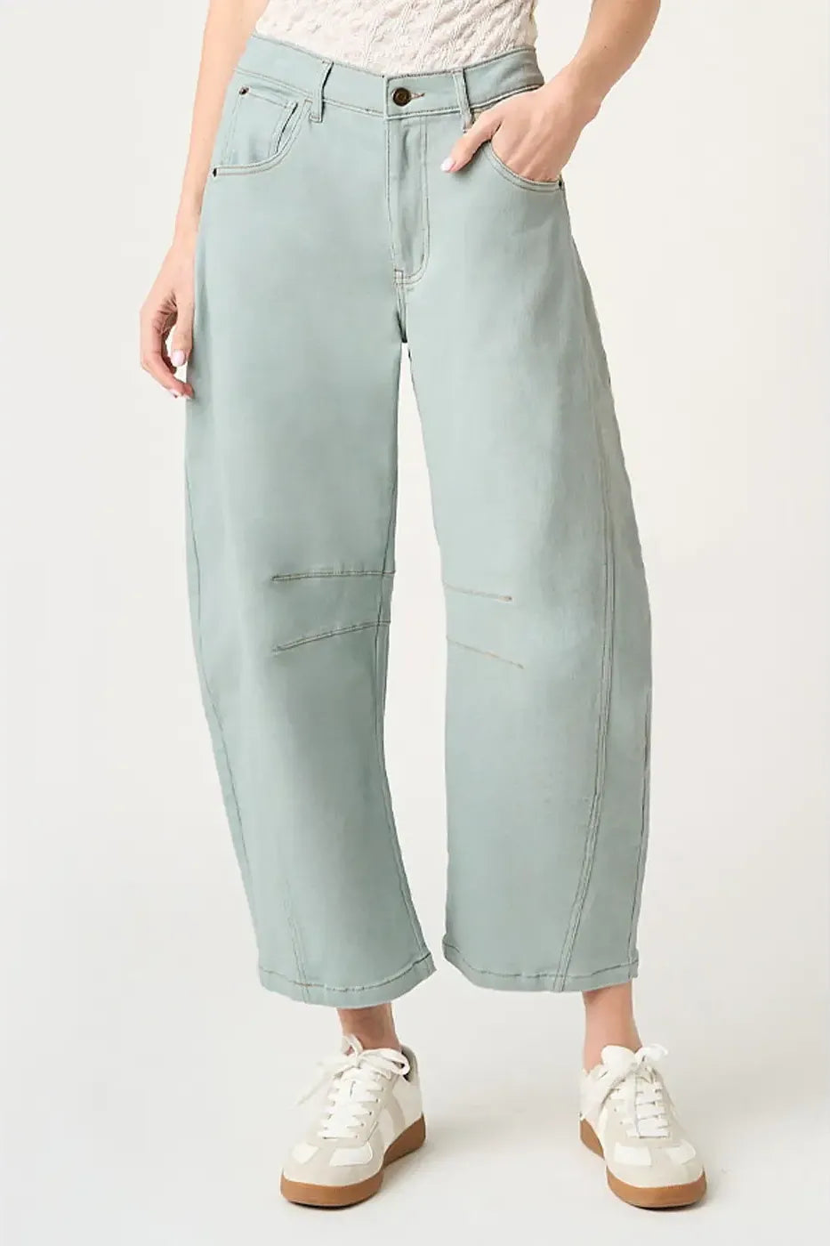 Sea foam Cotton Barrel Pants