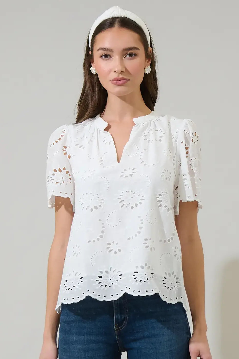 White Eyelet Short Sleeve Top