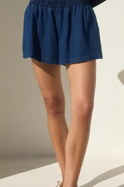 Elastic Waist Denim Shorts