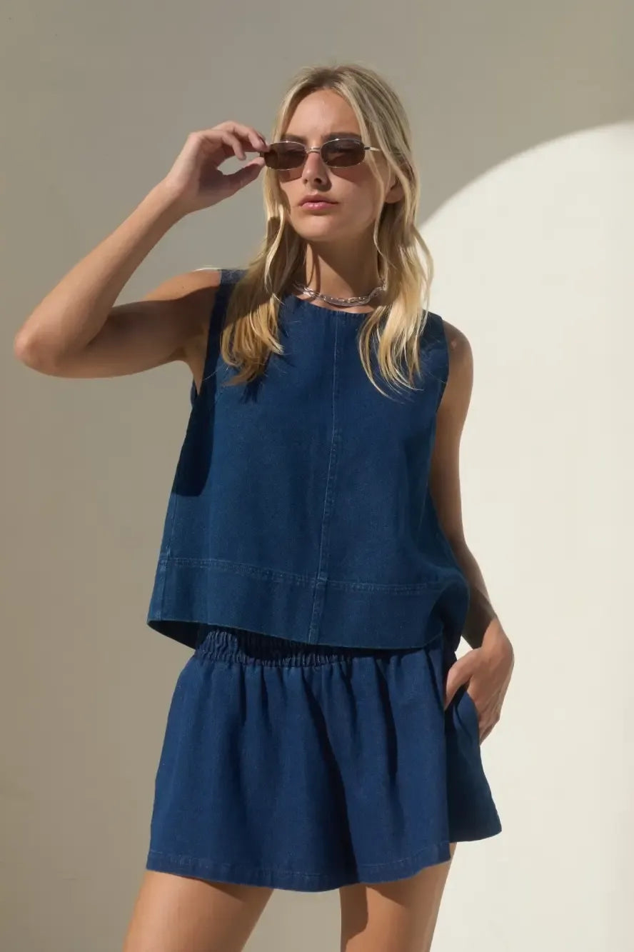 Sleeveless Denim Flowy Top