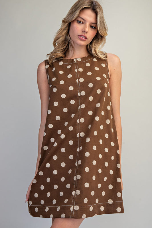 Polka Dot Mini Dress - Mocha