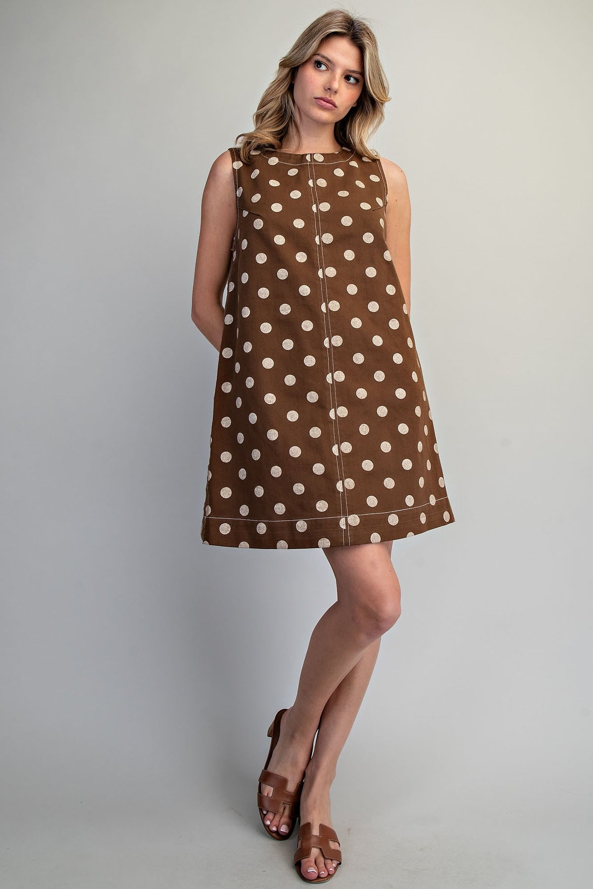 Polka Dot Mini Dress - Mocha