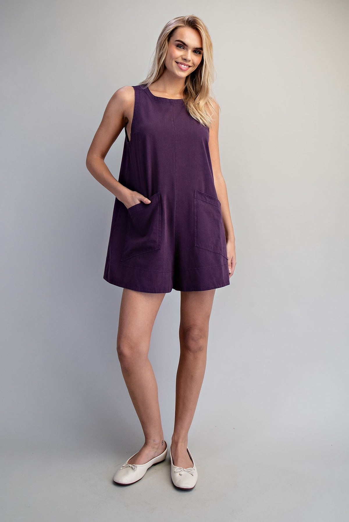 Sleeveless Patch Pocket Romper