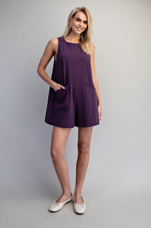 Sleeveless Patch Pocket Romper