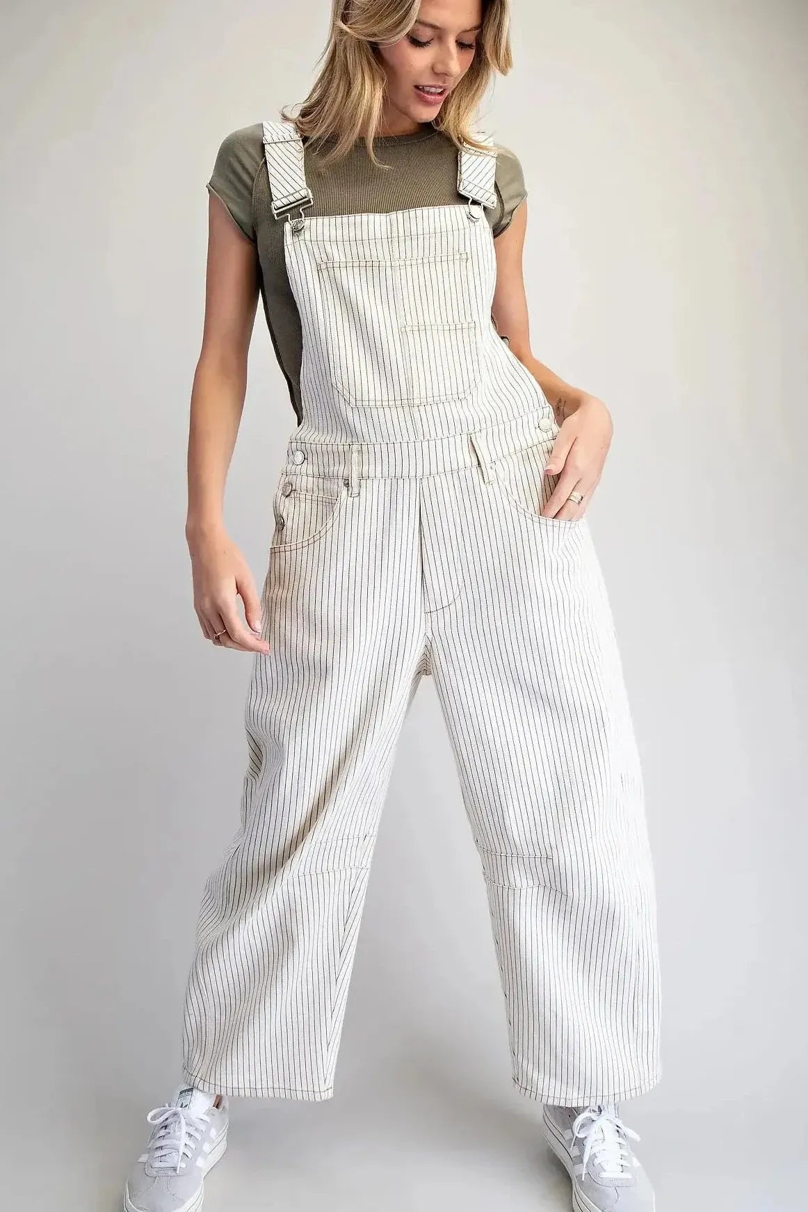 Mineral Washed Stripped Jumpsuit
