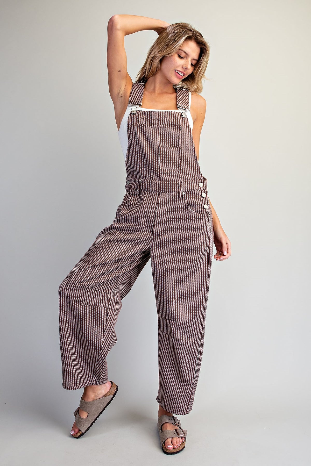 Mocha Washed Stripped Jumpsuit