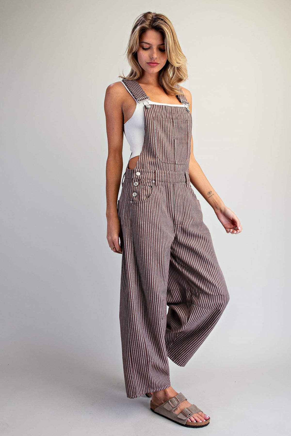 Mocha Washed Stripped Jumpsuit