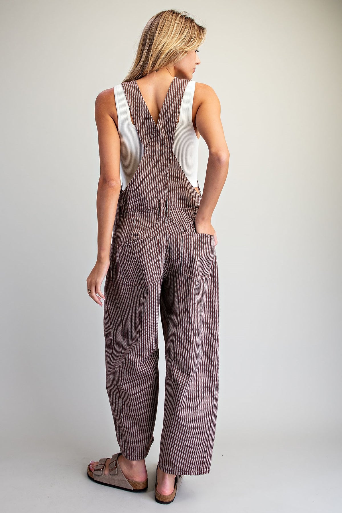 Mocha Washed Stripped Jumpsuit