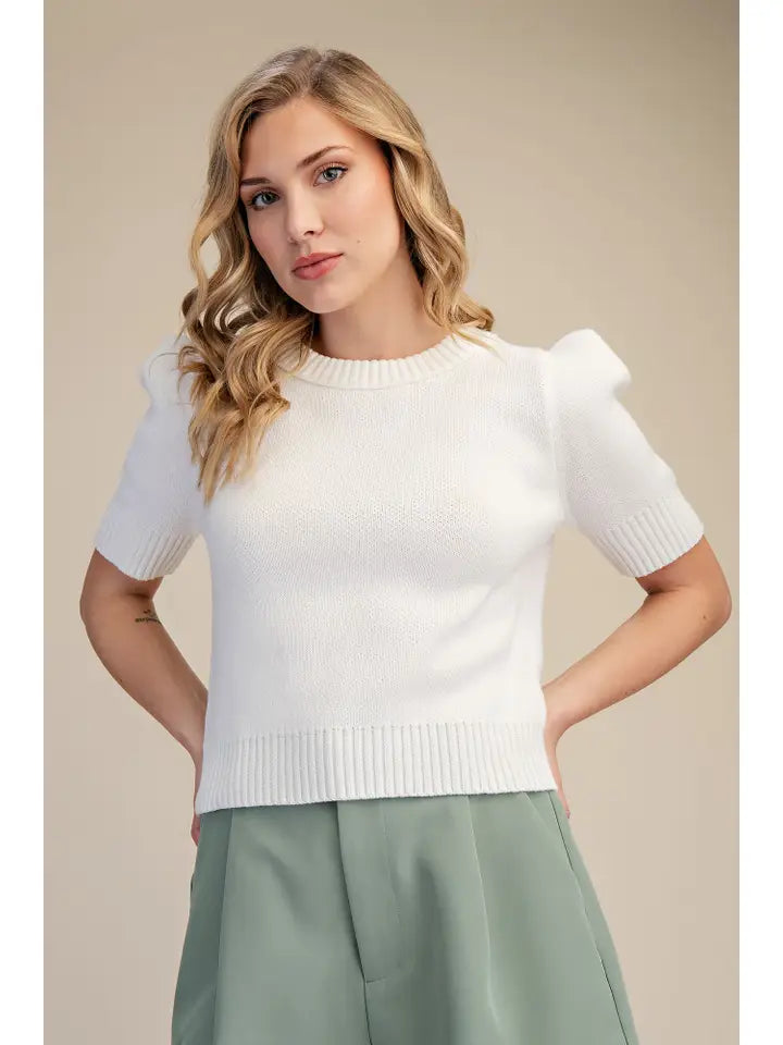 Ivory Round Neck Short Sleeve Top