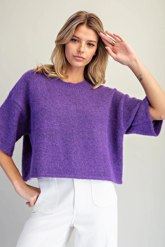 Drop Shoulder Short Sleeve Sweater