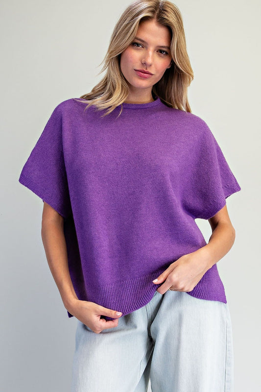 Short Sleeve Side Slit Sweater