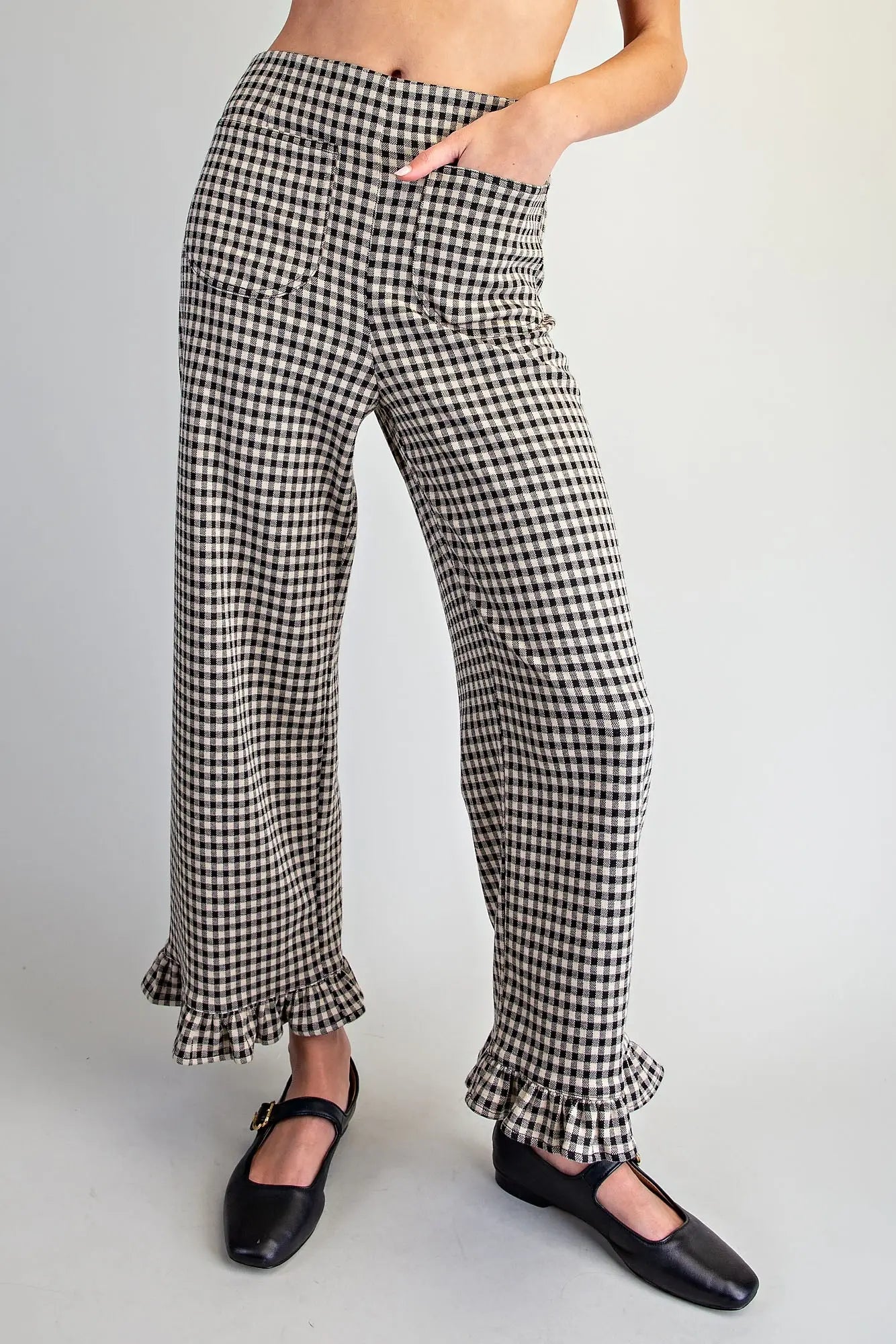 Gingham Ruffle Hem Pants
