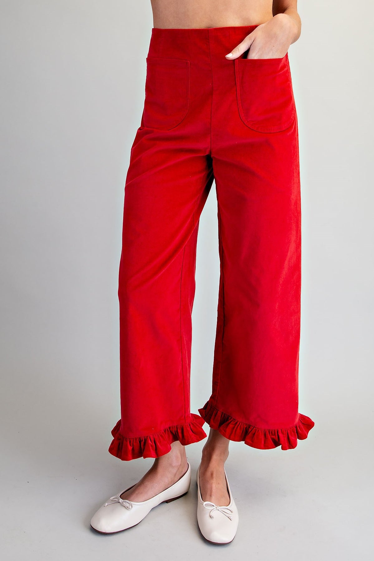 Ruffle Hem Velvet Pants