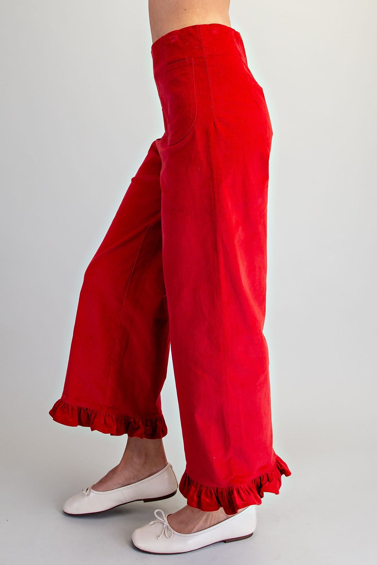 Ruffle Hem Velvet Pants