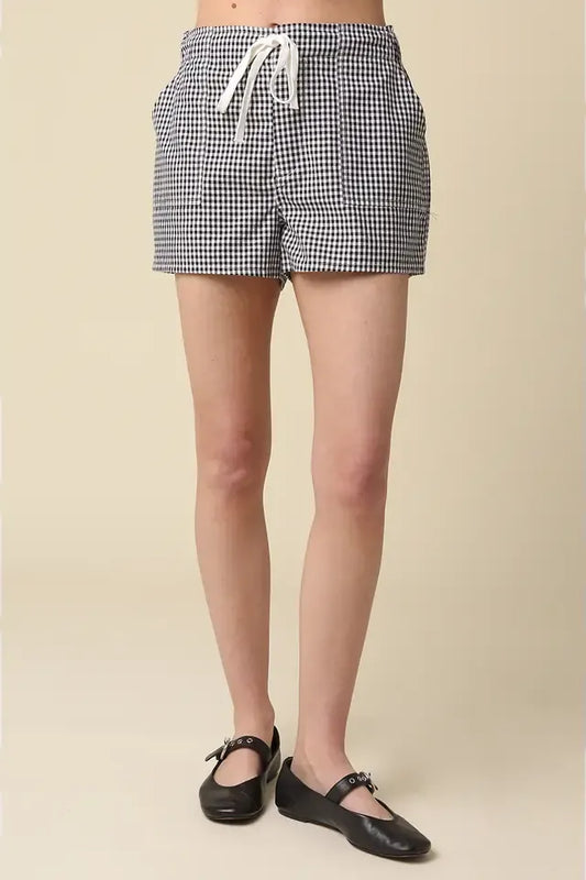 Black and White Gingham Drawstring Shorts