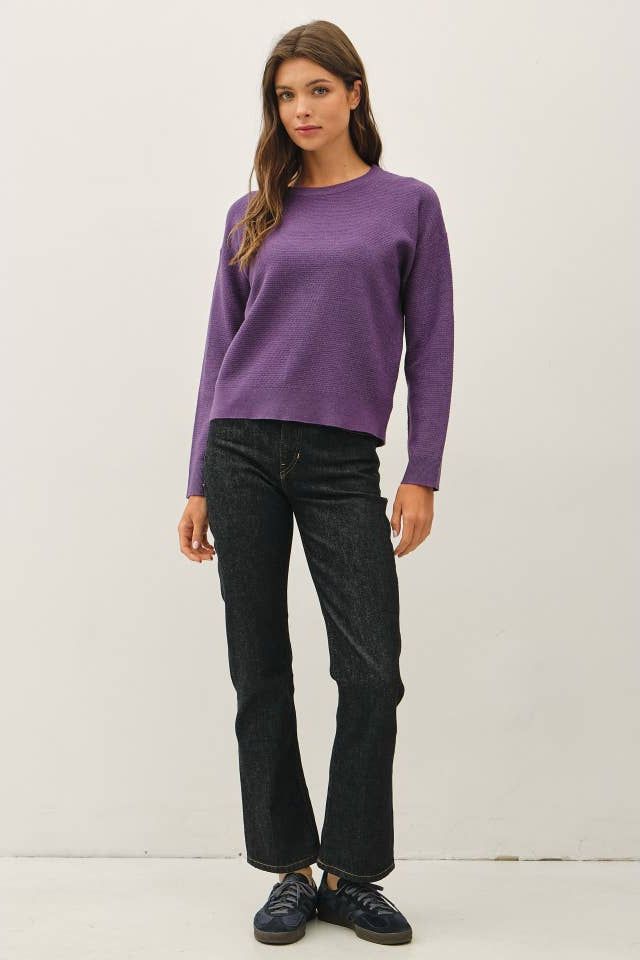 Purple Textured Crew Neck Sweater