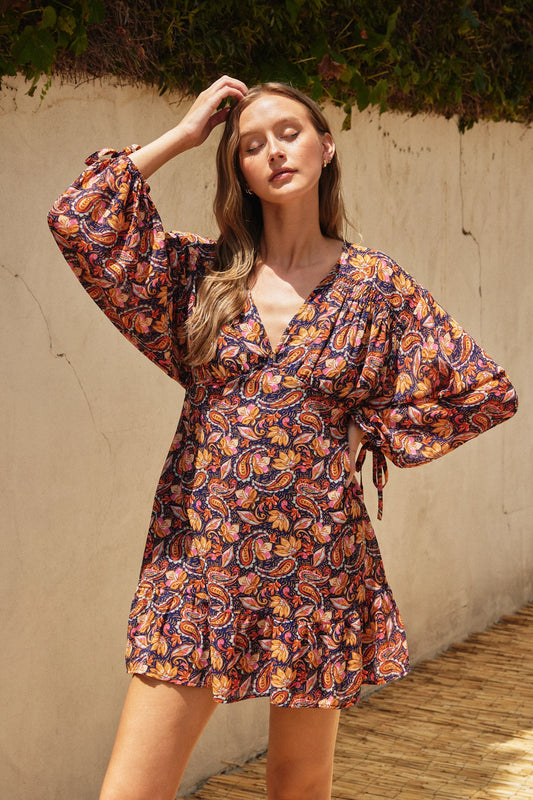 Shirred Floral Feminine Dress