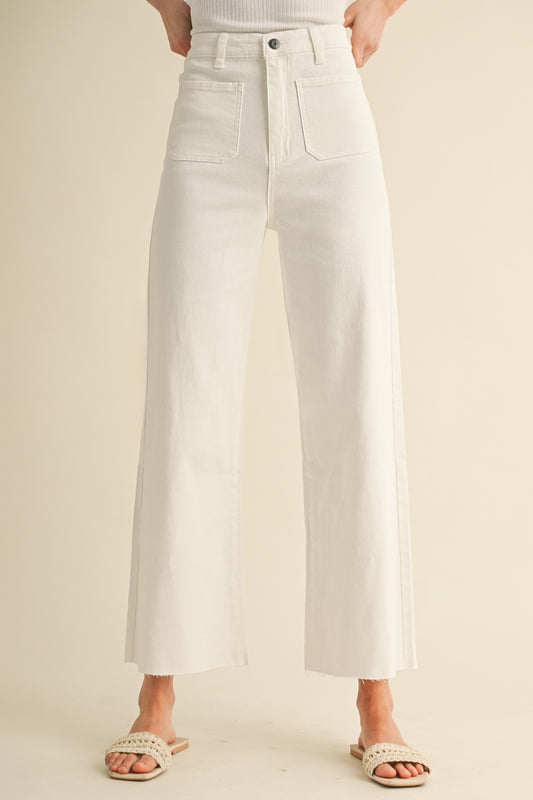 Front Pocket Wide Leg Stretchy White Jeans