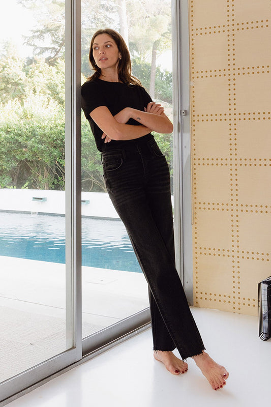 Flying Monkey High Rise Black Slim Wide Jeans