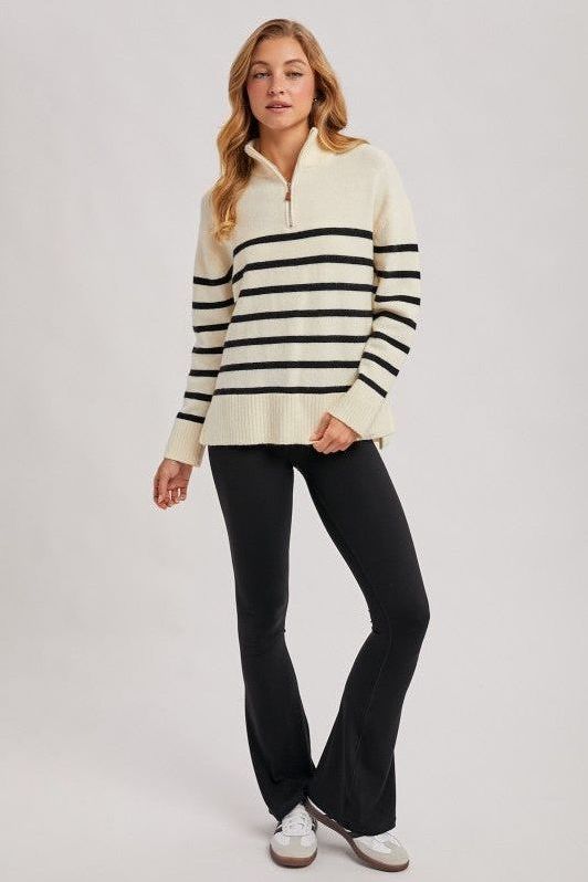 Quarter Zip Up Stripe Pullover