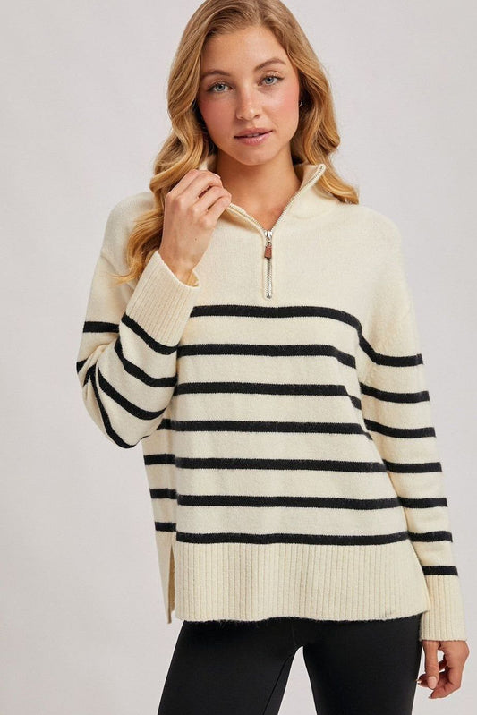 Quarter Zip Up Stripe Pullover