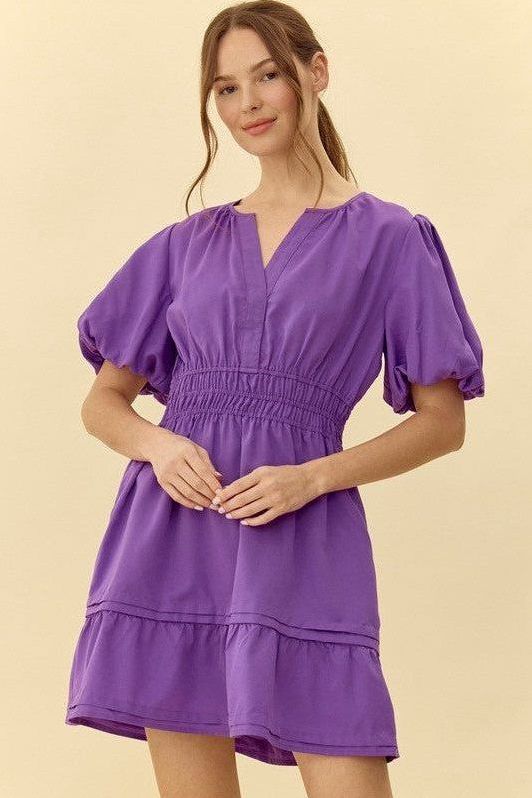 Purple Smocked Waist Dress