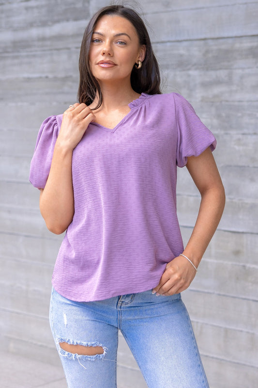 Ruffled V-Neck Air Flow Top