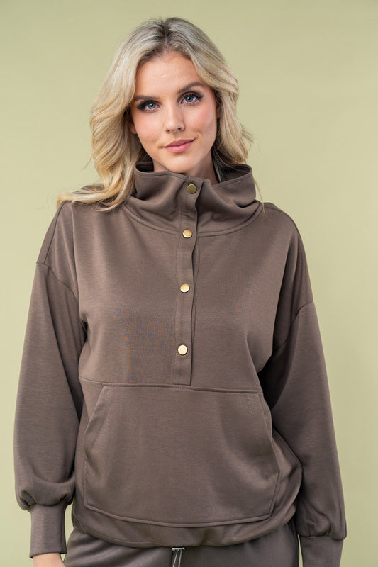 Olive Brass Button Up Pullover