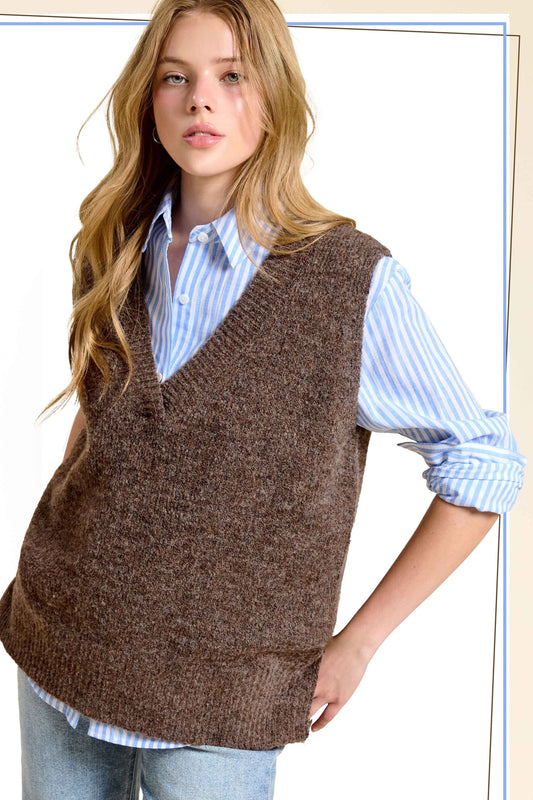 Soft Sweater Vest With Side Slit