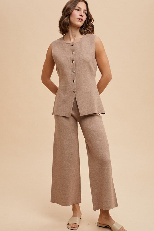 Long Mocha Color Wide Leg Pants