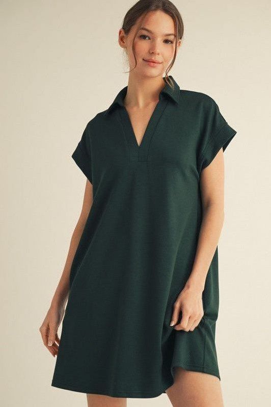 Solid Collared Pocket Hunter Green Dress