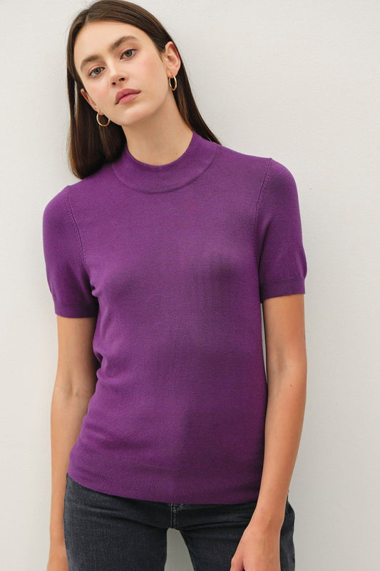 Short Sleeve Mock Neck Sweater
