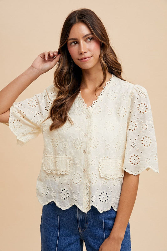 Button Down Scallop Edge Shirt