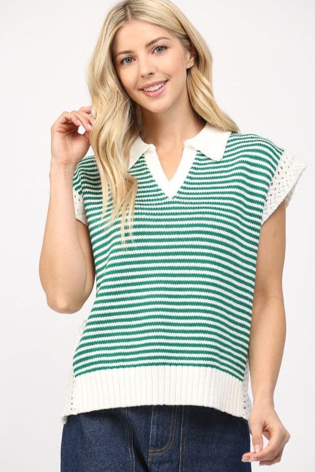 Preppy Stripe Collared V-Neck Sweater Vest