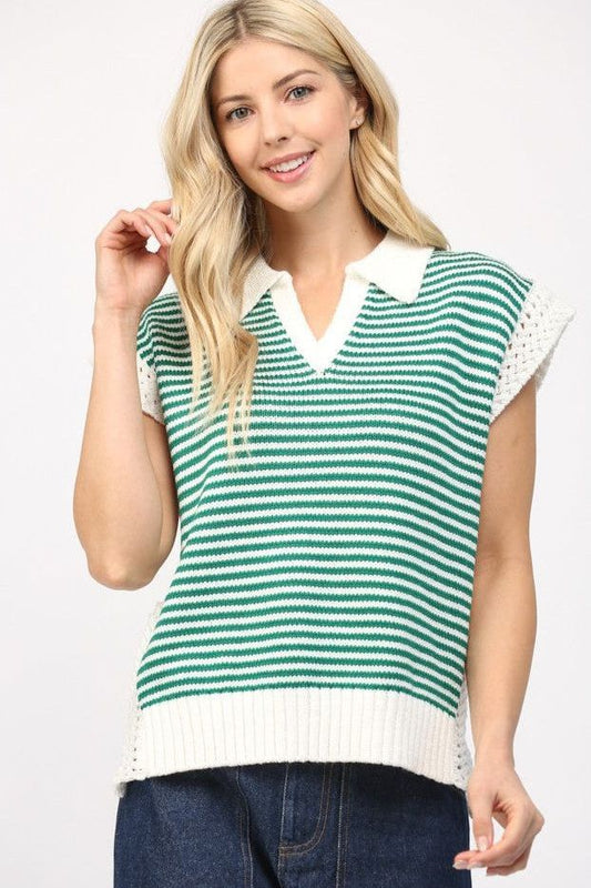 Preppy Stripe Collared V-Neck Sweater Vest