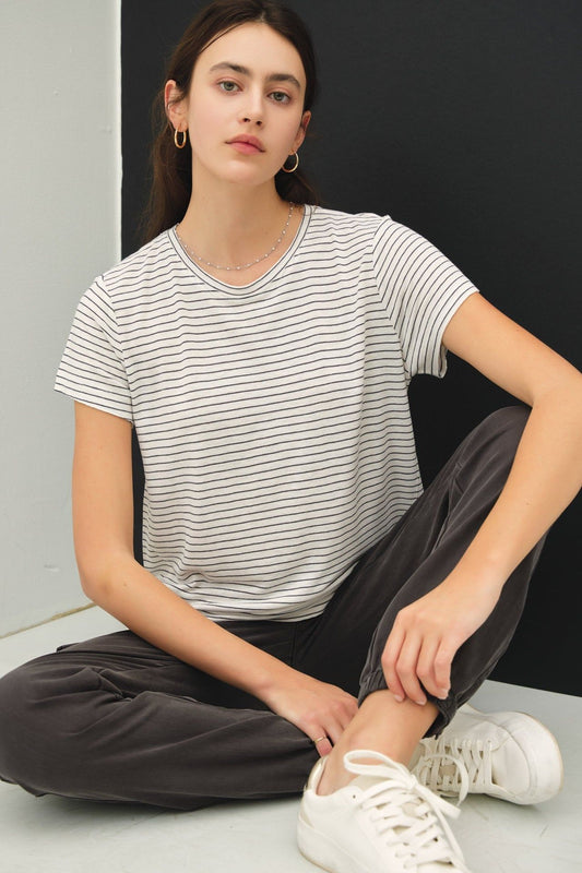 Linen Blend Striped Relax Tee