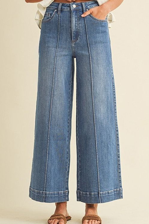Mid Rise Denim High Rise Wide Leg Pin Tuck Detail