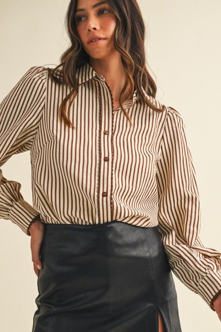 Striped Scallop Trim Detail Blouse