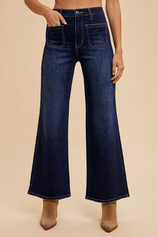 Dark Denim Flare Front Pocket Jeans