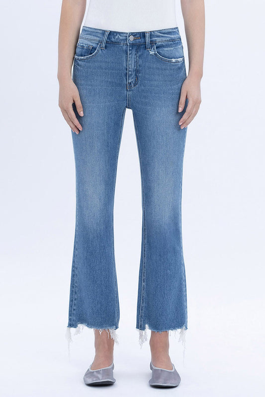 High Rise Distressed Hem Kick Crop