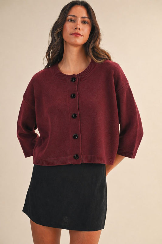 Burgundy Half Sleeve Button Down Cadigan